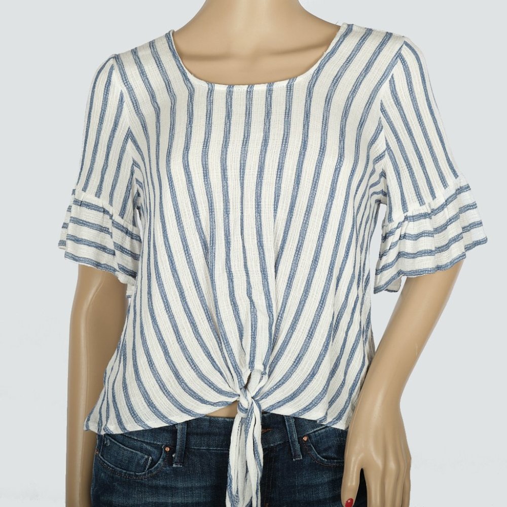 Have Nautical Striped Tie Front Top Medium